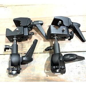 2 camera super clamps w/ ball heads 1/4" -20 3/8" -16 thread adapter studs